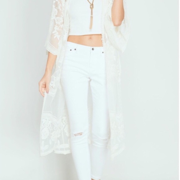 Re-Ordered Cream Woven Summer Lace Cardigan Kimono - Picture 4 of 6